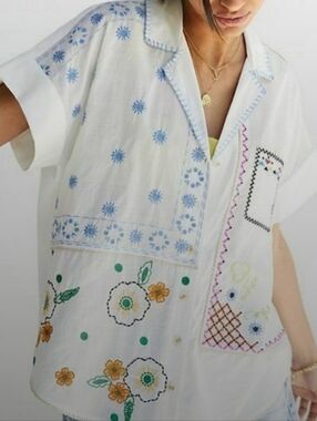 Anthropologie Pilcro And The Letterpress Embroidered Top M